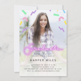 80er Retro rosa Neon Pastellfarben Abschluss Foto Einladung