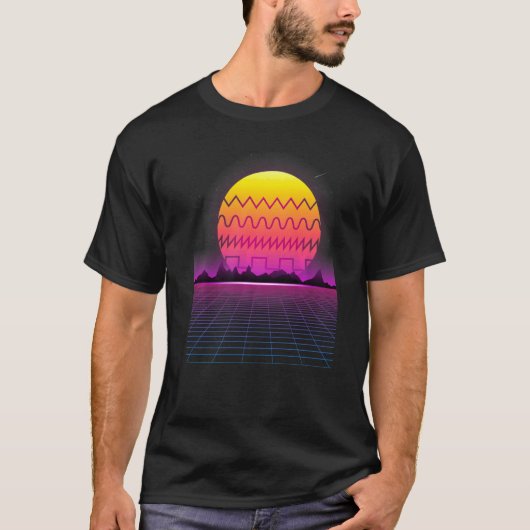 80er Retro Sunset Synthesizer Synthwave Waveform T-Shirt (Vorderseite)