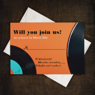80er Retro-Vinyl-Schallplatten-Hochzeit RSVP Karte