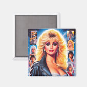 80er Retrowave Frau Magnet (Vorderseite/Rückseite)