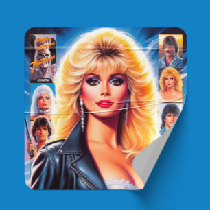 80er Retrowave Frau Quadratischer Aufkleber