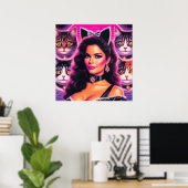 80er Retrowave Katzenfrau Poster (Heimbüro)