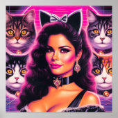 80er Retrowave Katzenfrau Poster (Vorne)