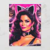 80er Retrowave Katzenfrau Postkarte (Vorderseite)
