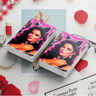 80er Retrowave Katzenfrau Spielkarten