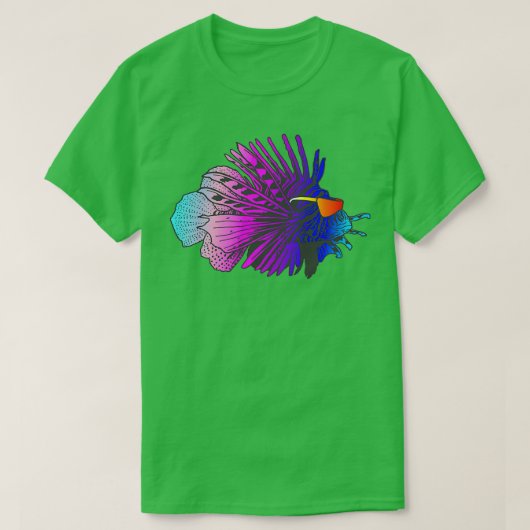 80er Retrowave Outrun Synthwave Lionfish Fisch T-Shirt (Design vorne)