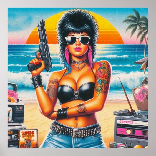 80er Retrowave Punk Girl Poster (Vorne)