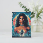 80er Retrowave Sci-fi-Frau Postkarte (Stehend Vorderseite)