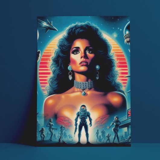 80er Retrowave Sci-fi-Frau Postkarte