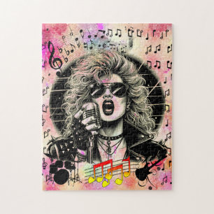 80er Rocker chick Sängerin Tinte Illustration Puzzle