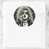 80er Rocker chick Sängerin Tinte Illustration Runder Aufkleber (Tasche)