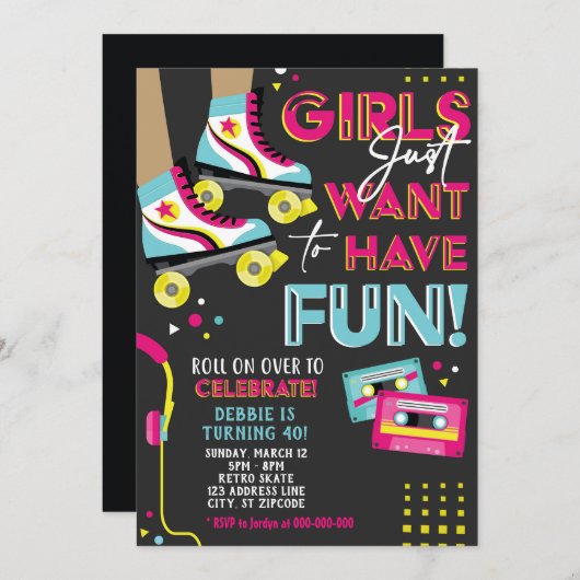 80er Roller Skate Party Einladung, Skate Geburtsta Einladung (Vorne/Hinten)