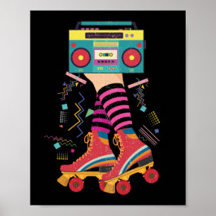 80er Rollerskates Vintag Roller Skaten Disco Girl Poster