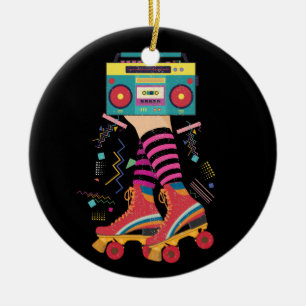 80er Rollschuhe Vintage-Rollschuhlaufen Disco-Mädc Keramik Ornament