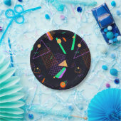 80er Schwarz und Neon Retro geometrische Papierpla Pappteller (Party)