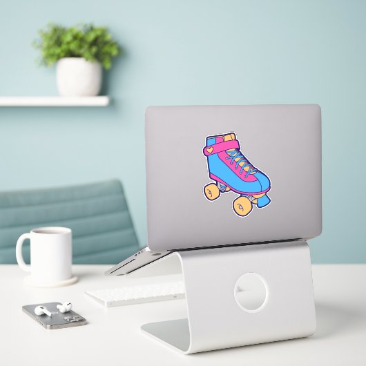 80er Skaten Pink Blue Summer Roller Skate Aufkleber (Laptop auf Schreibtisch)