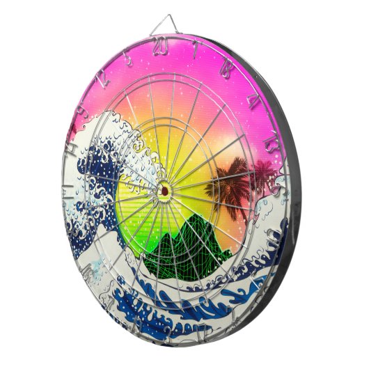 80er Stil Die große Welle und die Palmen Dartscheibe (Vorderseite rechts)