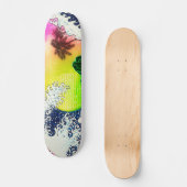 80er Stil Die große Welle und die Palmen Skateboard (Vorderseite)