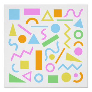80er Style Shape Muster Color auf Weiß Poster