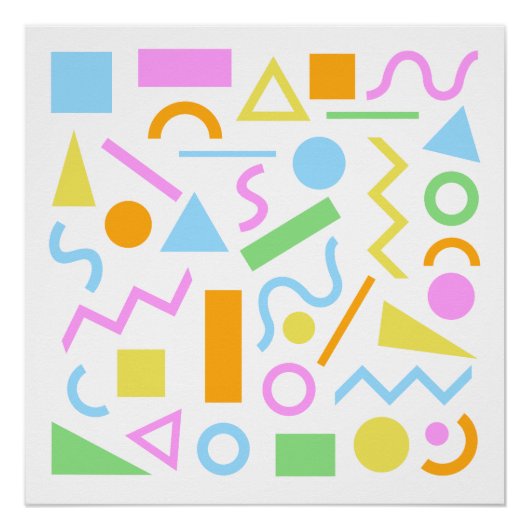 80er Style Shape Muster Color auf Weiß Poster (Vorderseite)
