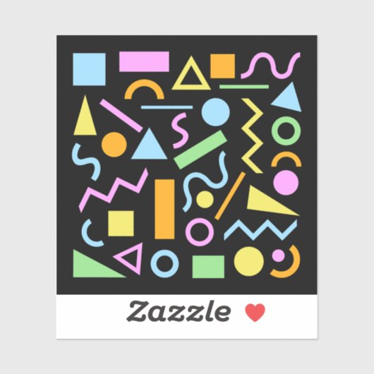 80er Style Shape Patternfarbe auf schwarz Aufkleber (Blatt)