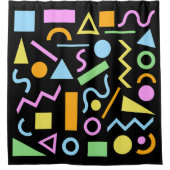 80er Style Shape Patternfarbe auf schwarz Duschvorhang (Vorderseite)
