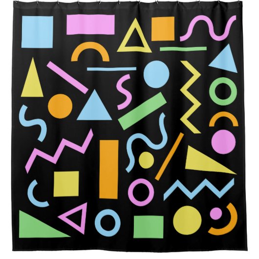 80er Style Shape Patternfarbe auf schwarz Duschvorhang (Vorderseite)