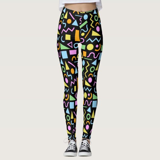 80er Style Shape Patternfarbe auf schwarz Leggings (Vorderseite)