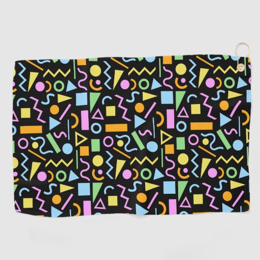 80er Style Shape Rpt Patternfarbe auf schwarz Golfhandtuch (Horizontal)