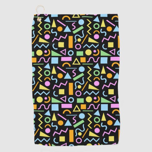 80er Style Shape Rpt Patternfarbe auf schwarz Golfhandtuch (Vorderseite)