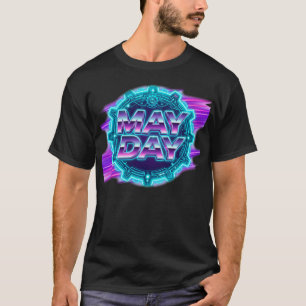 80er Synthwave "May Day" Neon Grafik Herren- T-Shirt