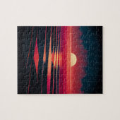 80er-Synthwave-Rotes Meer und Vintage Sonnenunterg Puzzle (Horizontal)