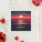 80er-Synthwave-Rotes Meer und Vintage Sonnenunterg Serviette (Beispiel)