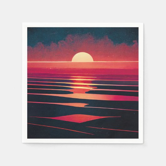 80er-Synthwave-Rotes Meer und Vintage Sonnenunterg Serviette (Vorderseite)