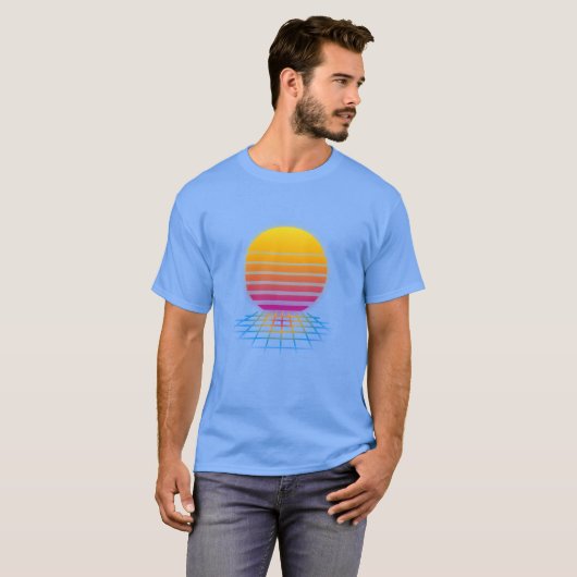 80er Synthwave Sonnenuntergang T-Shirt (Vorne ganz)
