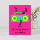 80er Thema Party Einladung 80er Boombox Fluor (Stehend Vorderseite)