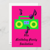 80er Thema Party Einladung 80er Boombox Fluor (Vorne/Hinten)
