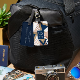 80er Trendy Abstrakt Gold-Monogramm für Navy und Gepäckanhänger