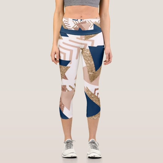 80er Trendy Abstrakt | Gold-Muster für Marine und Capri Leggings (Vorderseite)