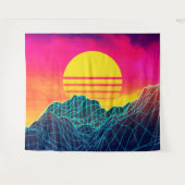 80er Vaporwave-Landschaft mit Neonbergen Wandteppich (Vorderseite (Horizontal))
