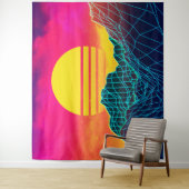 80er Vaporwave-Landschaft mit Neonbergen Wandteppich (Beispiel)