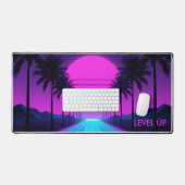 80er Vaporwave Neon Grid Schreibtischunterlage mit (Tastatur & Maus)