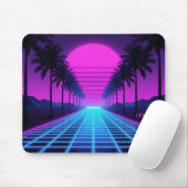 80er Vaporwave Neon Grid Schreibtischunterlage mit Mousepad (Mit Mouse)