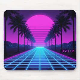 80er Vaporwave Neon Grid Schreibtischunterlage mit Mousepad