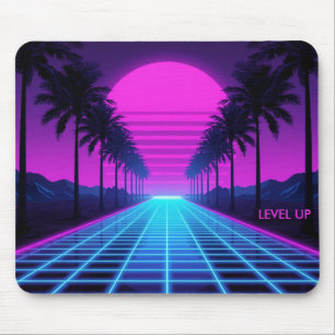 80er Vaporwave Neon Grid Schreibtischunterlage mit Mousepad