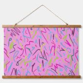 80er Vintag drucken in Rosa Wandteppich Mit Holzrahmen (Vorne)