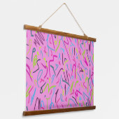 80er Vintag drucken in Rosa Wandteppich Mit Holzrahmen (Gewinkelt)