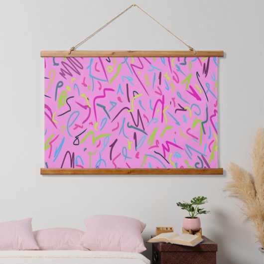 80er Vintag drucken in Rosa Wandteppich Mit Holzrahmen (Schlafzimmer)