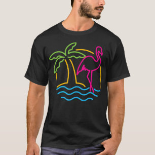 80er Vintage Miami Retro Neon Rosa Flamingo T-Shirt
