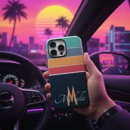 80er Vintager COlorful Stripe mit Monogramm iPhone 16 Pro Max Hülle